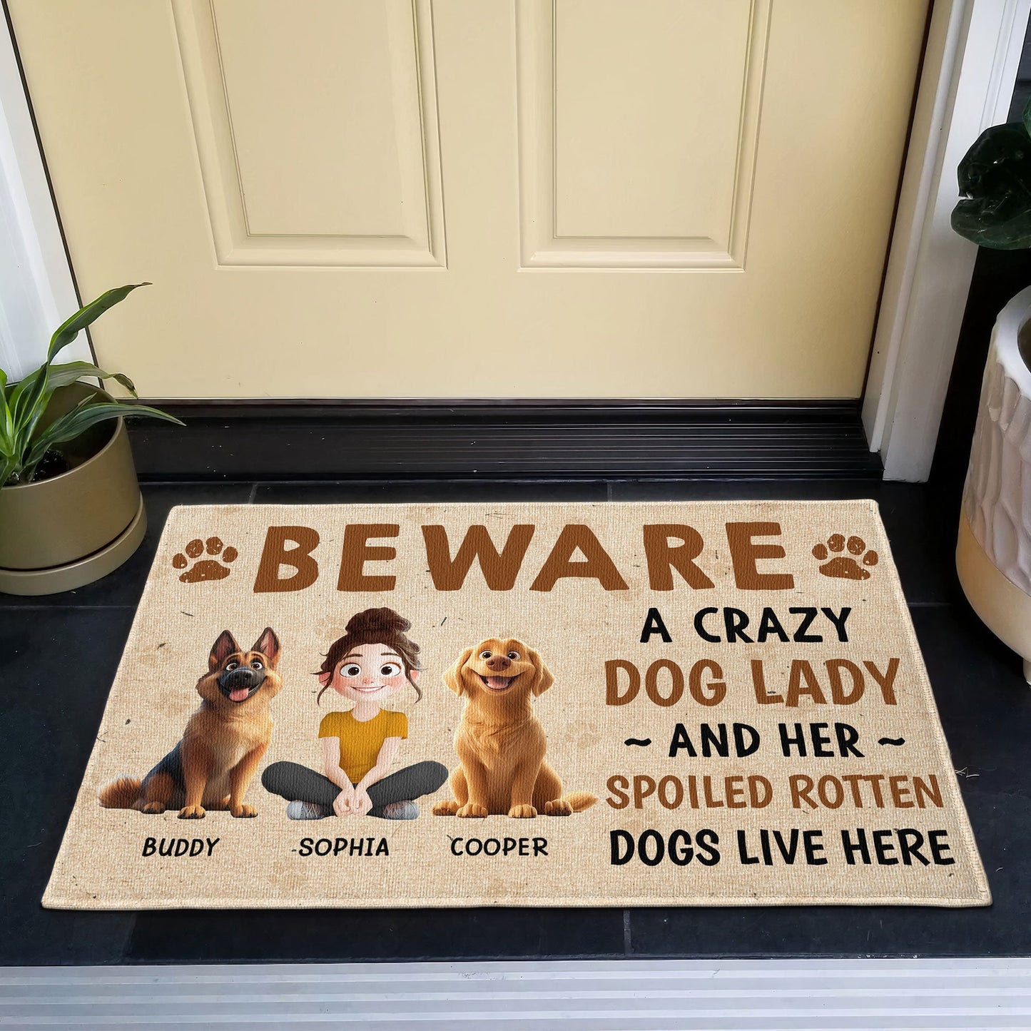 Crazy Dog Lady And Her Dogs - Personalized Doormat