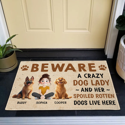 Crazy Dog Lady And Her Dogs - Personalized Doormat