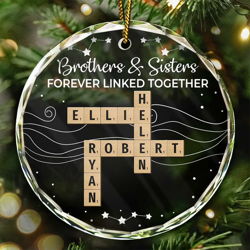 Crossword Brothers & Sisters Forever Linked Together - Personalized Circle Acrylic Ornament