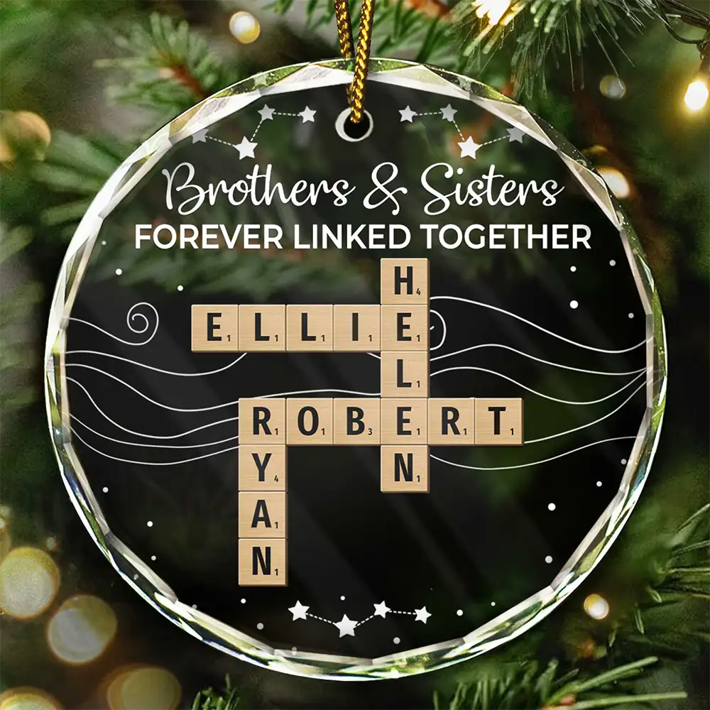 Crossword Brothers & Sisters Forever Linked Together - Personalized Circle Acrylic Ornament