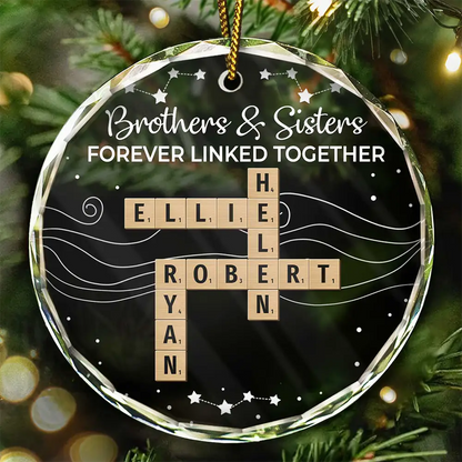 Crossword Brothers & Sisters Forever Linked Together - Personalized Circle Acrylic Ornament