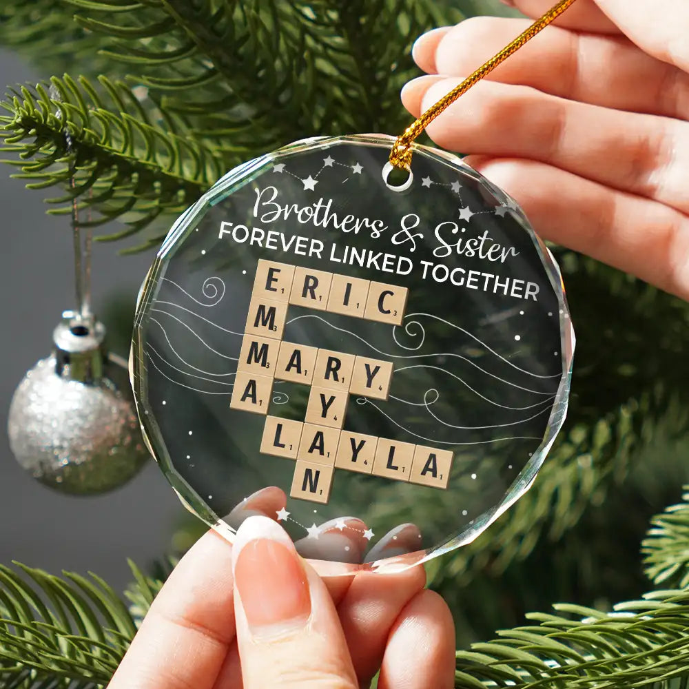 Crossword Brothers & Sisters Forever Linked Together - Personalized Circle Acrylic Ornament