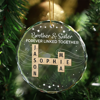 Crossword Brothers & Sisters Forever Linked Together - Personalized Circle Acrylic Ornament