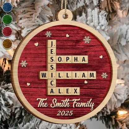 Crossword Christmas Family Name - Personalized Wooden Ornament