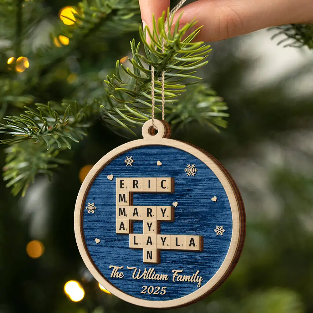 Crossword Christmas Family Name - Personalized Wooden Ornament