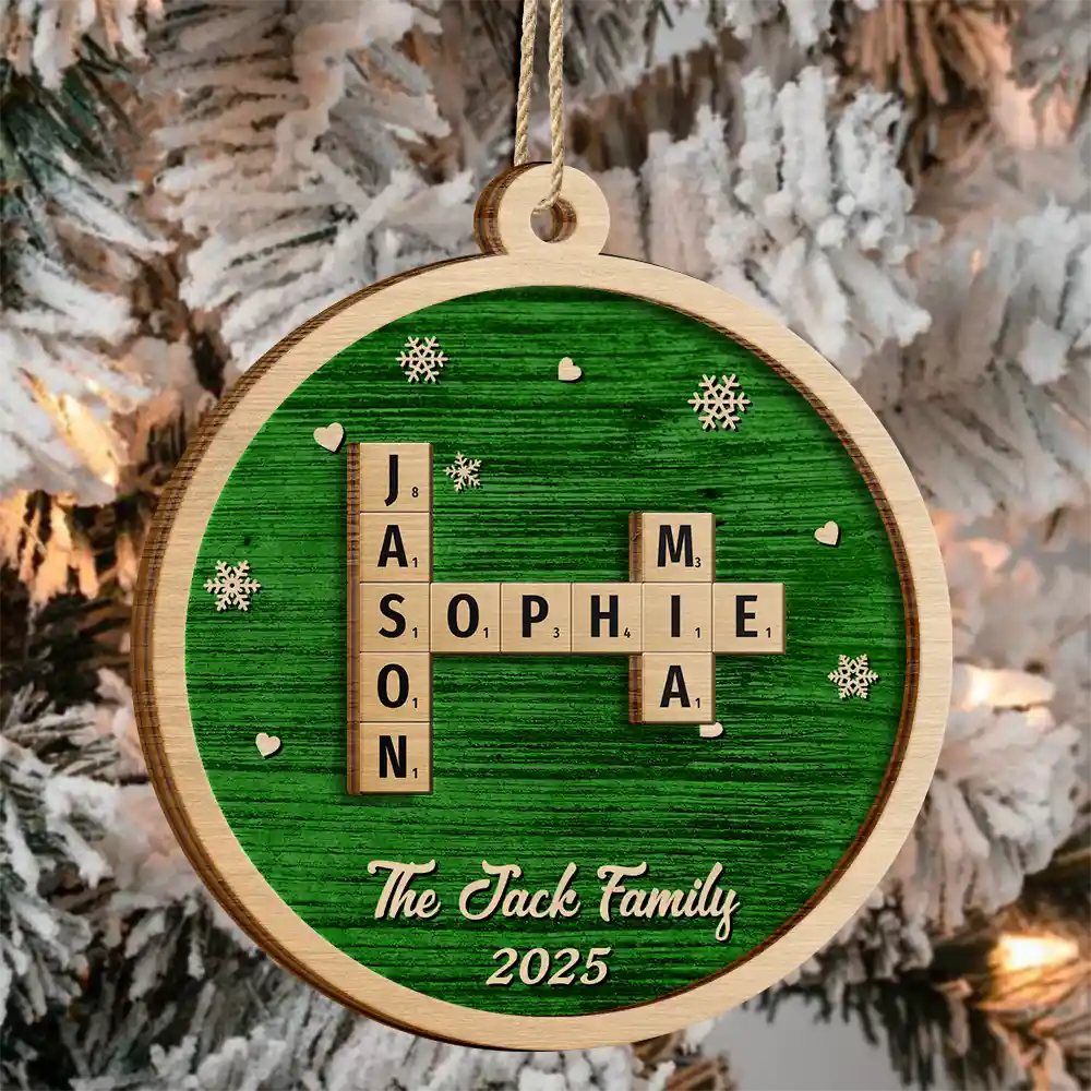 Crossword Christmas Family Name - Personalized Wooden Ornament