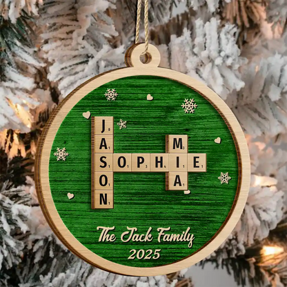 Crossword Christmas Family Name - Personalized Wooden Ornament