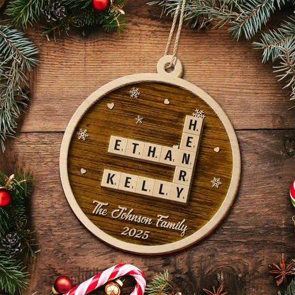 Crossword Christmas Family Name - Personalized Wooden Ornament