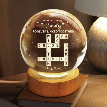 Crossword Family Relationship Forever Linked Together - Personalized Crystal Globe Lamp