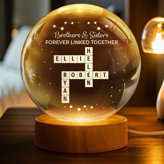 Crossword Family Relationship Forever Linked Together - Personalized Crystal Globe Lamp