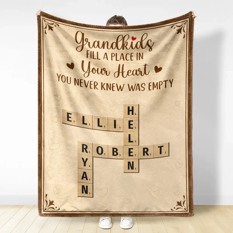Crossword Grandkids Make Life Grand - Personalized Fleece Blanket