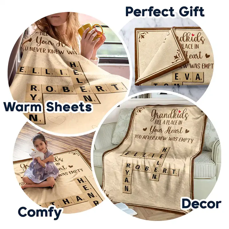 Crossword Grandkids Make Life Grand - Personalized Fleece Blanket