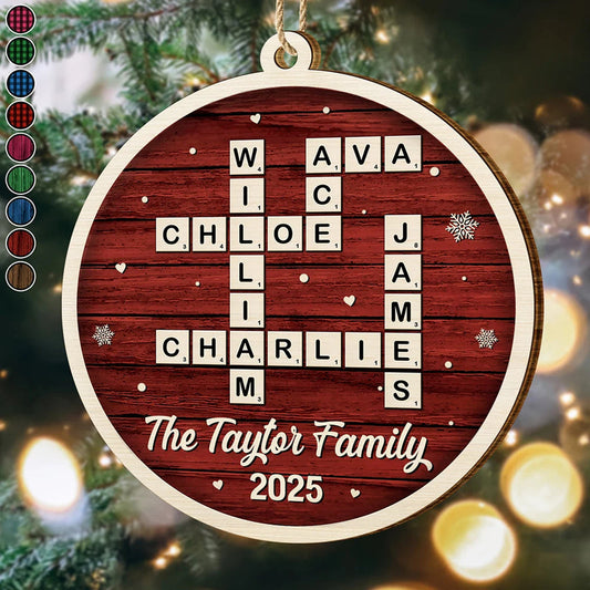 Crossword Scrabble Family Name - Personalized Custom Shaped Wooden Ornament
