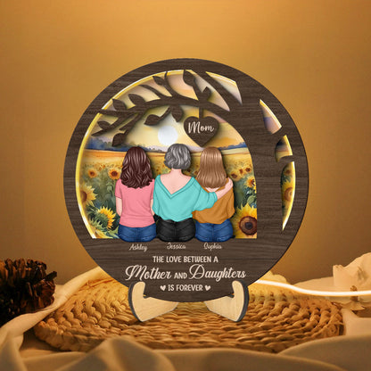 Mother Daughters Sitting Under Tree Personalized Wooden Frame With LED, Mother's Day gift for Mom