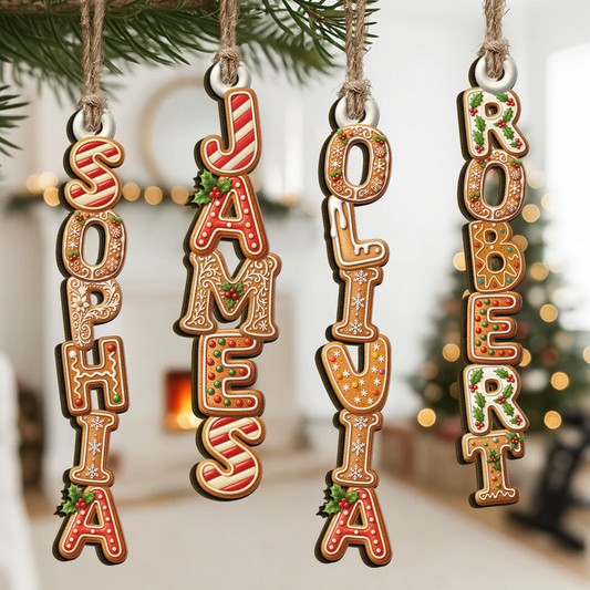 Custom Gingerbread Letter With Name For Family, Kids - Personalized Family Wood Ornament, Christmas Stocking Tag, Name Ornament