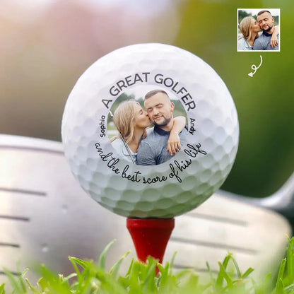 Custom Photo A Great Golfer And The Best Score Of His Life Couple Husband Wife - Personalized Golf Ball Golf Ball The Next Custom Gift