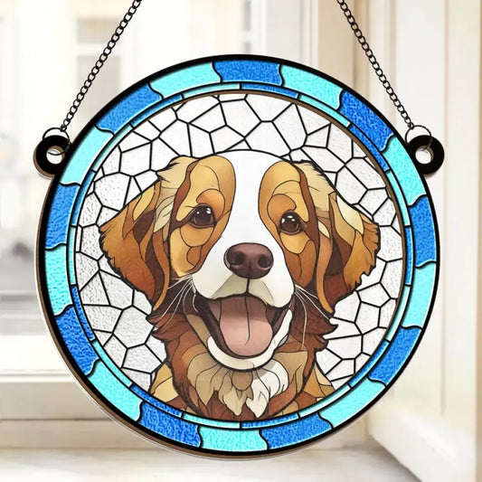 Custom Photo A Heartbeat At My Feet - Memorial Personalized Window Hanging Suncatcher - Sympathy Gift For Pet Owners, Pet Lovers Hanging Suncatcher Ornament The Next Custom Gift