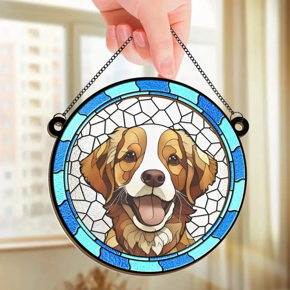 Custom Photo A Heartbeat At My Feet - Memorial Personalized Window Hanging Suncatcher - Sympathy Gift For Pet Owners, Pet Lovers Hanging Suncatcher Ornament The Next Custom Gift