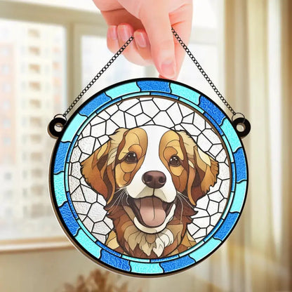 Custom Photo A Heartbeat At My Feet - Memorial Personalized Window Hanging Suncatcher - Sympathy Gift For Pet Owners, Pet Lovers Hanging Suncatcher Ornament The Next Custom Gift