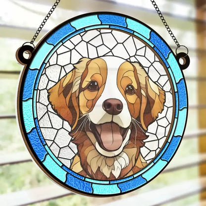 Custom Photo A Heartbeat At My Feet - Memorial Personalized Window Hanging Suncatcher - Sympathy Gift For Pet Owners, Pet Lovers Hanging Suncatcher Ornament The Next Custom Gift