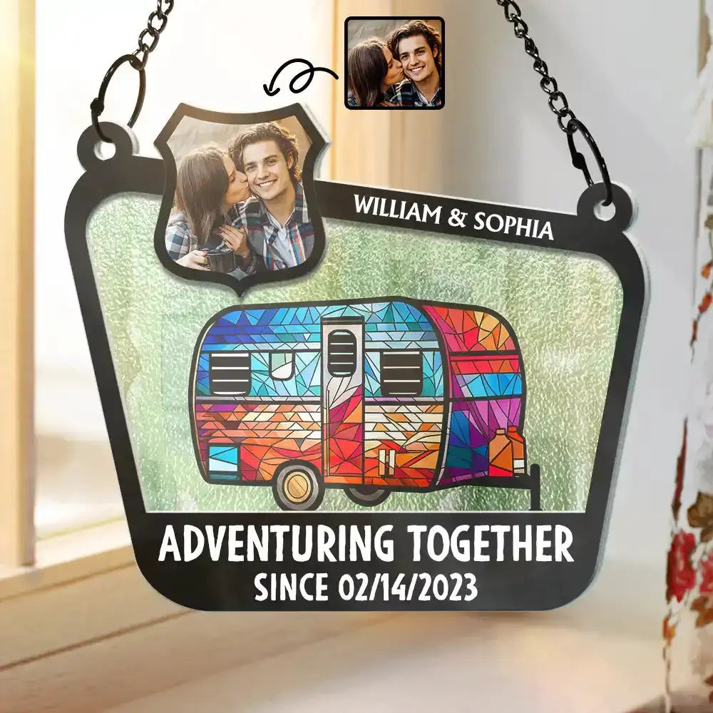 Custom Photo Adventuring Together Since Date - Personalized Acrylic Window Hanging Suncatcher Hanging Suncatcher Ornament The Next Custom Gift