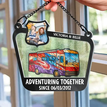 Custom Photo Adventuring Together Since Date - Personalized Acrylic Window Hanging Suncatcher Hanging Suncatcher Ornament The Next Custom Gift