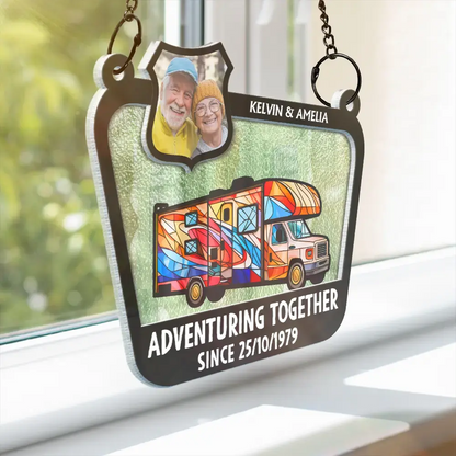 Custom Photo Adventuring Together Since Date - Personalized Acrylic Window Hanging Suncatcher Hanging Suncatcher Ornament The Next Custom Gift