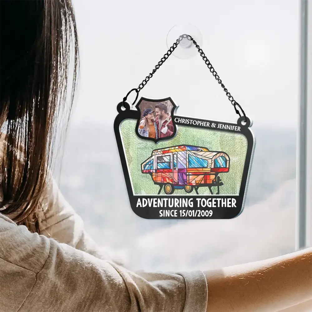 Custom Photo Adventuring Together Since Date - Personalized Acrylic Window Hanging Suncatcher Hanging Suncatcher Ornament The Next Custom Gift