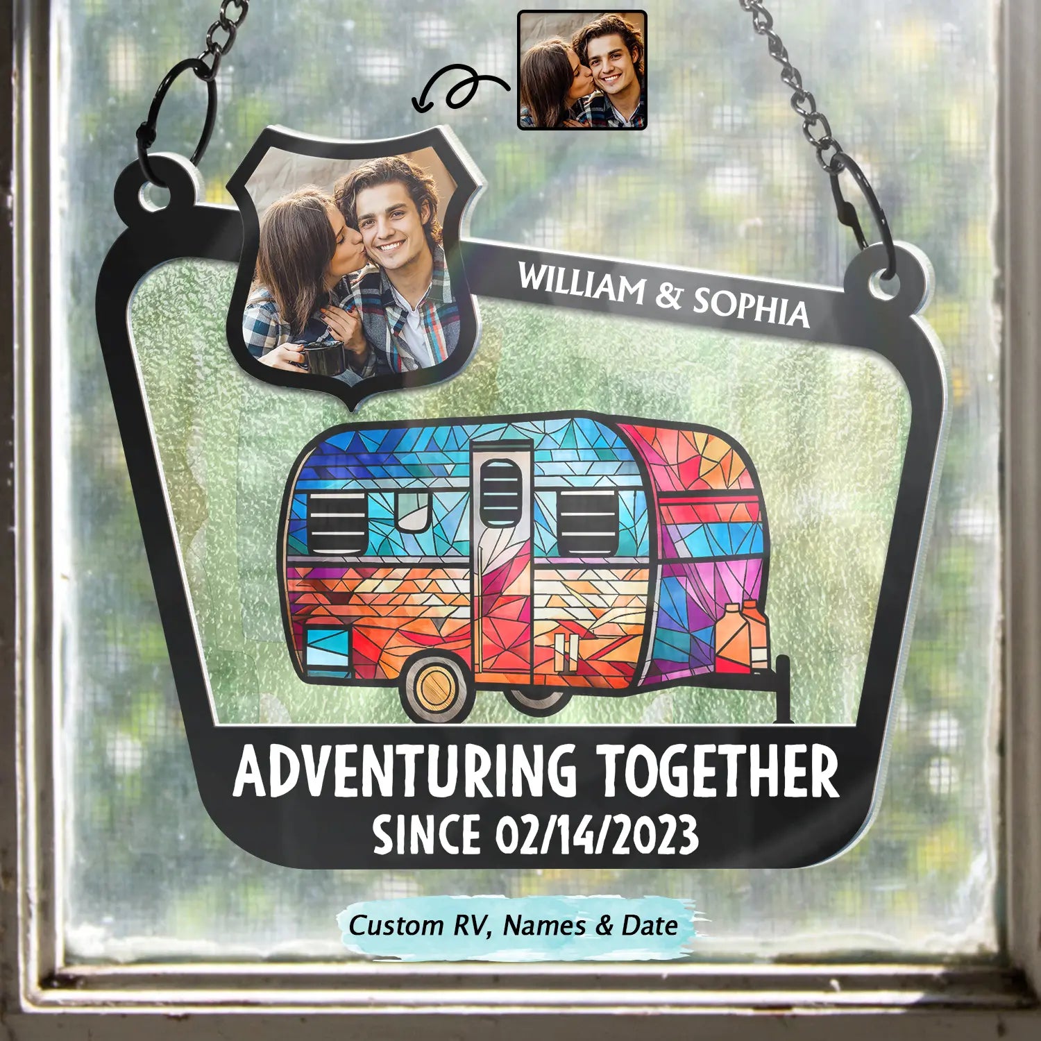 Custom Photo Adventuring Together Since Date - Personalized Acrylic Window Hanging Suncatcher Hanging Suncatcher Ornament The Next Custom Gift