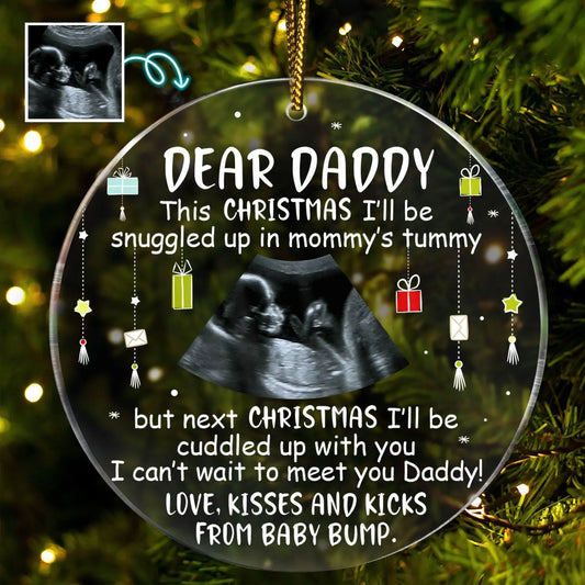 Custom Photo Baby Bump To Daddy, Mommy - Christmas Gift For Mom, Dad, New Parents - Personalized Circle Acrylic Ornament Ornament The Next Custom Gift