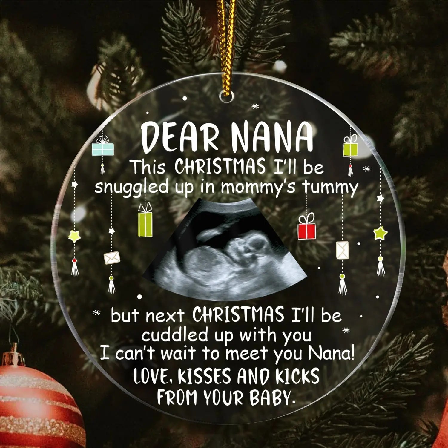 Custom Photo Baby Bump To Daddy, Mommy - Christmas Gift For Mom, Dad, New Parents - Personalized Circle Acrylic Ornament Ornament The Next Custom Gift