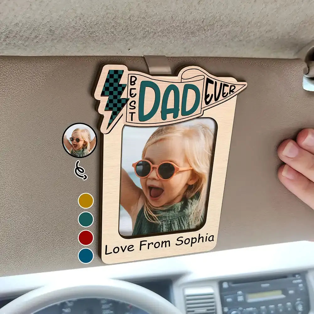 Custom Photo Best Dad Ever - Personalized Custom Shaped Car Visor Clip Car Visor Clip The Next Custom Gift