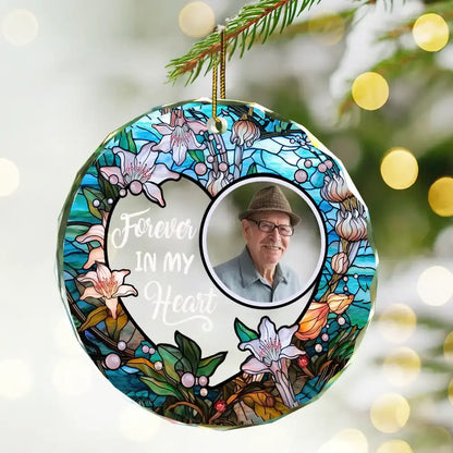 Custom Photo Christmas Forever In Our Hearts - Personalized Circle Glass Ornament ornament The Next Custom Gift