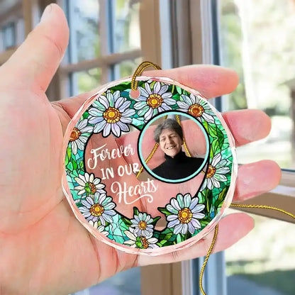 Custom Photo Christmas Forever In Our Hearts - Personalized Circle Glass Ornament ornament The Next Custom Gift