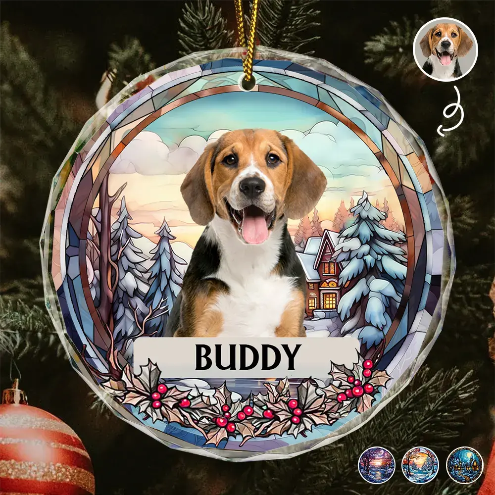 Custom Photo Christmas Memorial Family Dog Cat - Personalized Circle Glass Ornament Ornament The Next Custom Gift