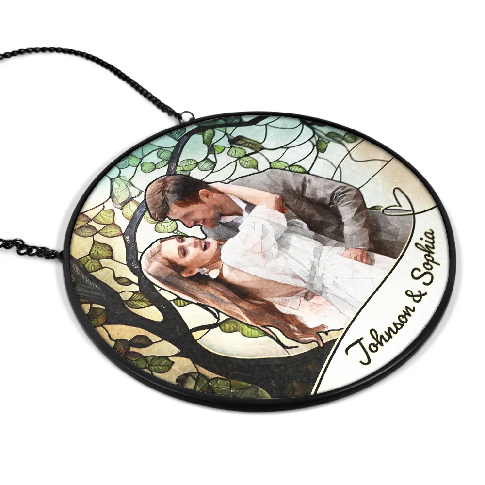 Custom Photo Portrait Couple Wedding Anniversary - Personalized Stained Glass Window Hanging Suncatcher