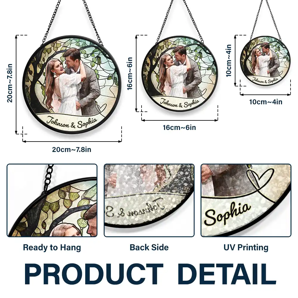 Custom Photo Portrait Couple Wedding Anniversary - Personalized Stained Glass Window Hanging Suncatcher