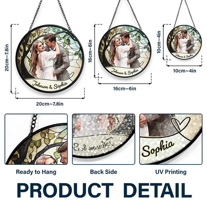 Custom Photo Portrait Couple Wedding Anniversary - Personalized Stained Glass Window Hanging Suncatcher