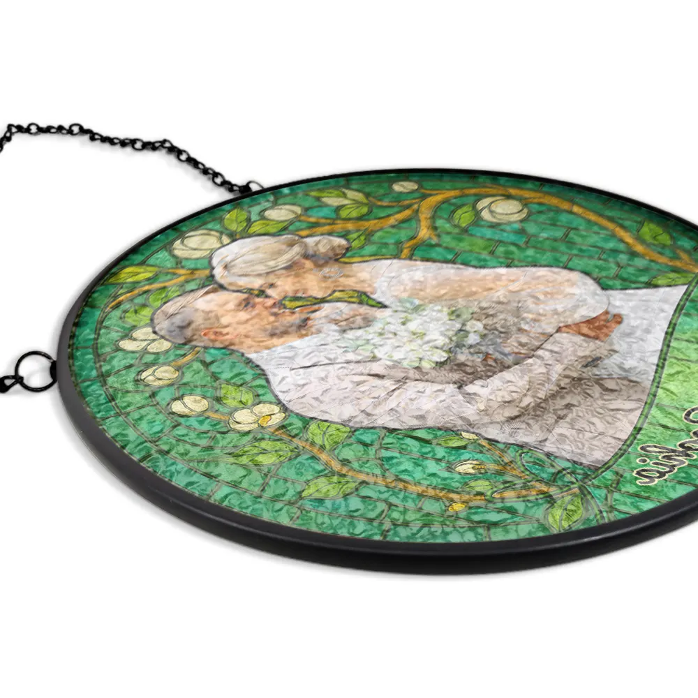 Custom Photo Portrait Couple Wedding Anniversary - Personalized Stained Glass Window Hanging Suncatcher