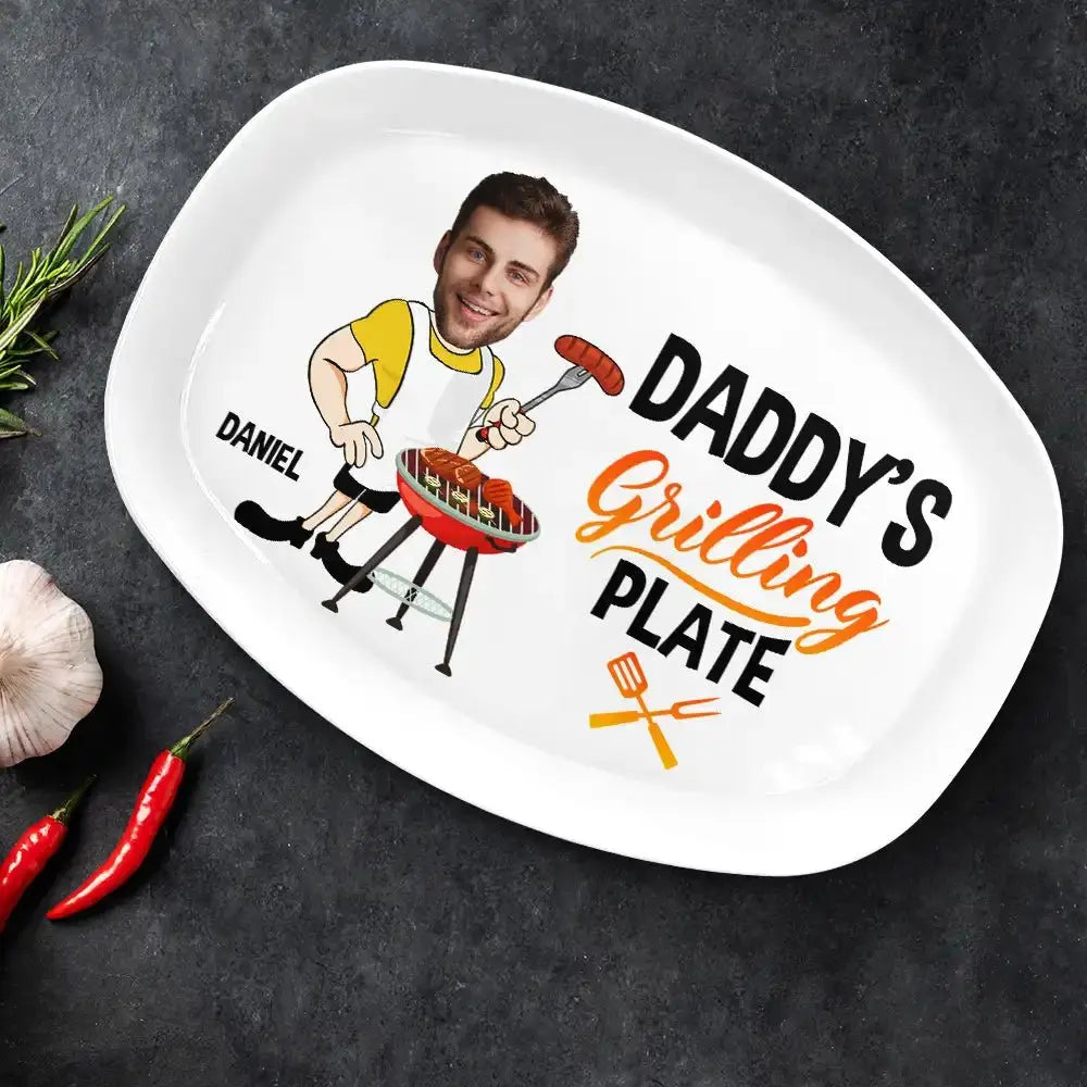 Custom Photo Daddy's Grilling Plate - Personalized Plate Jewelry Dish The Next Custom Gift