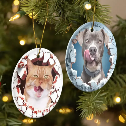 Custom Photo Dog Cat Breaking Through Ornament - Personalized Circle Acrylic Ornament