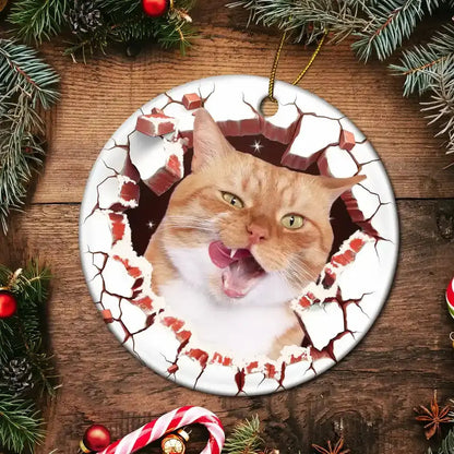 Custom Photo Dog Cat Breaking Through Ornament - Personalized Circle Acrylic Ornament