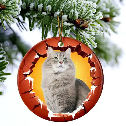 Custom Photo Dog Cat Breaking Through Ornament - Personalized Circle Acrylic Ornament