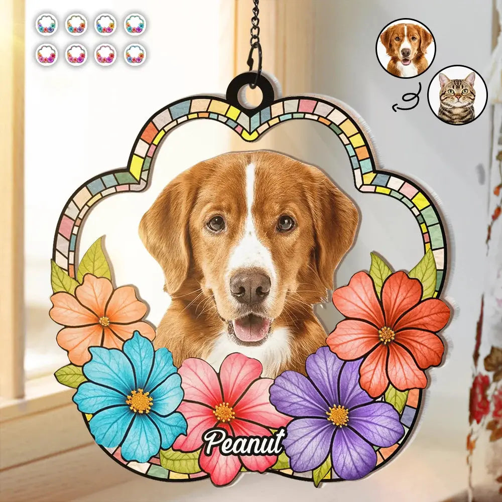 Custom Photo Dog Cat Floral Stained Glass - Personalized Window Hanging Suncatcher Ornament Hanging Suncatcher Ornament The Next Custom Gift