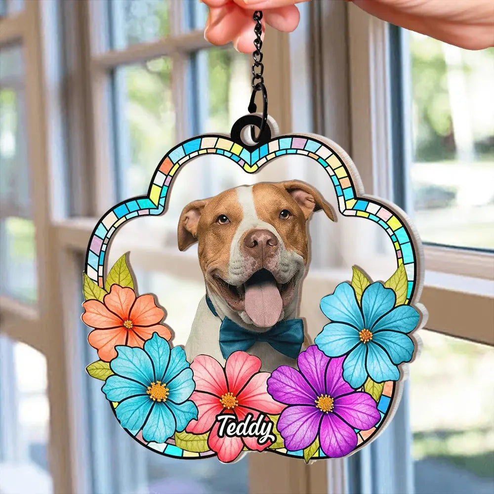 Custom Photo Dog Cat Floral Stained Glass - Personalized Window Hanging Suncatcher Ornament Hanging Suncatcher Ornament The Next Custom Gift