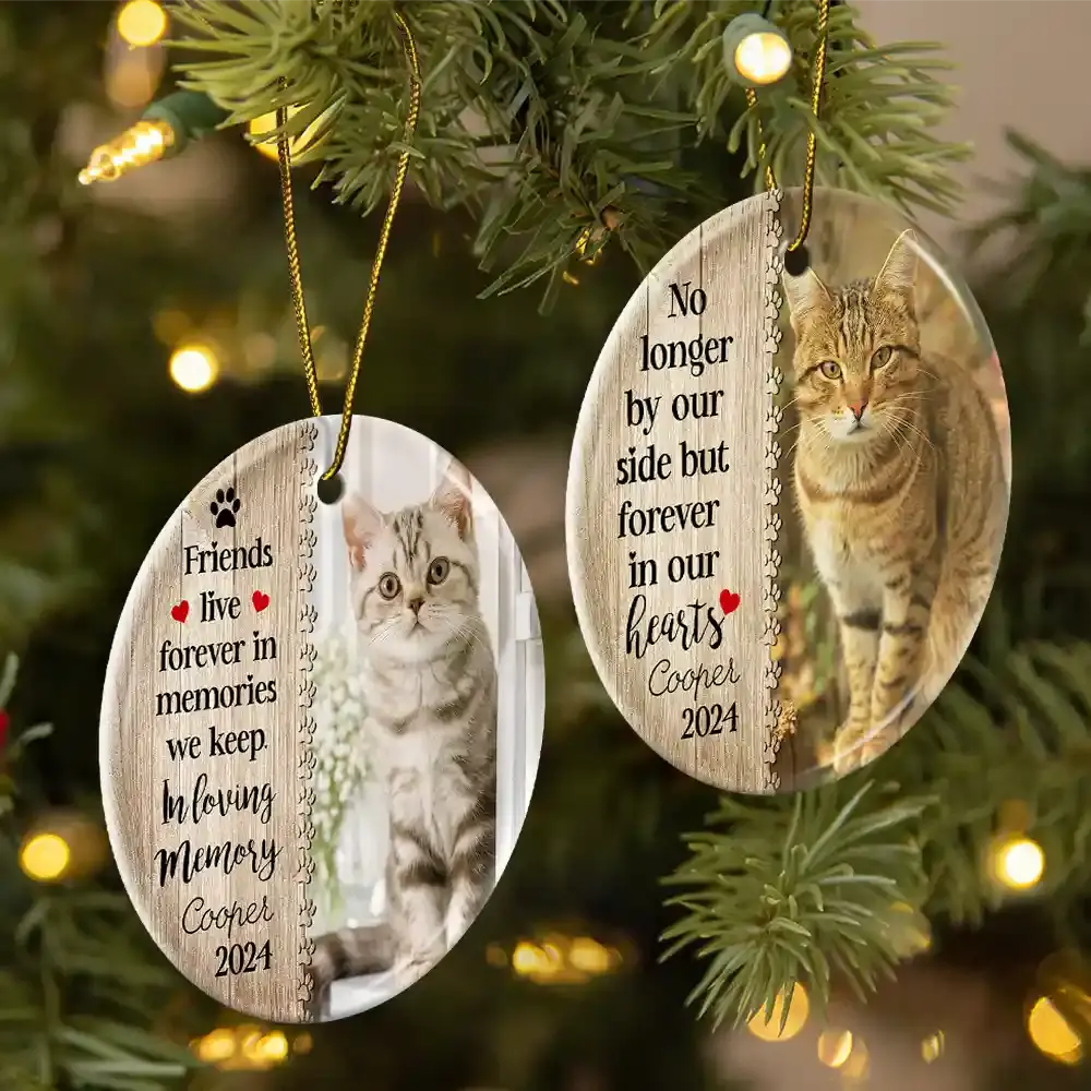 Custom Photo Dog Cat Forever In Our Hearts - Christmas Memorial Gift - Personalized Custom Circle Acrylic Ornament Ornament The Next Custom Gift