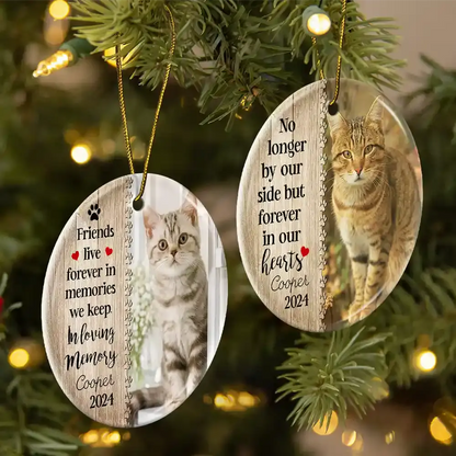 Custom Photo Dog Cat Forever In Our Hearts - Christmas Memorial Gift - Personalized Custom Circle Acrylic Ornament Ornament The Next Custom Gift