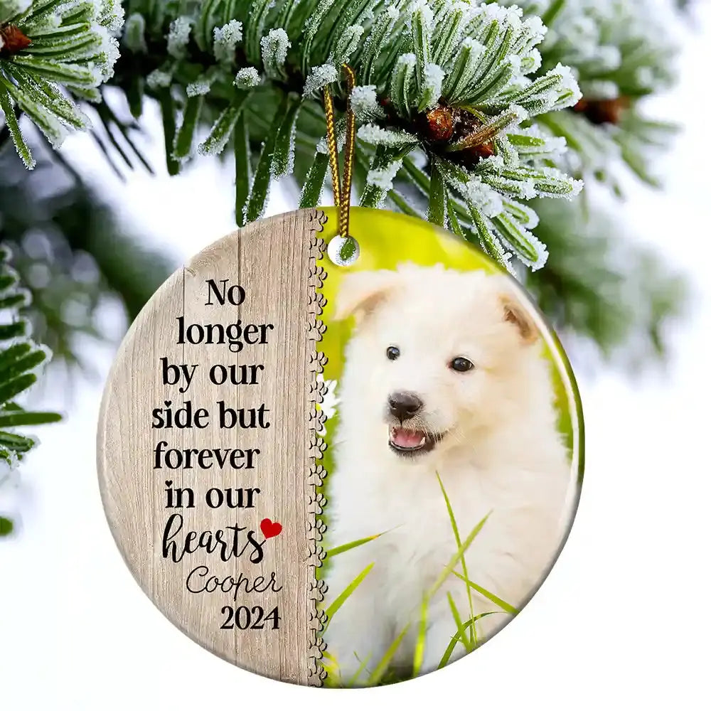 Custom Photo Dog Cat Forever In Our Hearts - Christmas Memorial Gift - Personalized Custom Circle Acrylic Ornament Ornament The Next Custom Gift