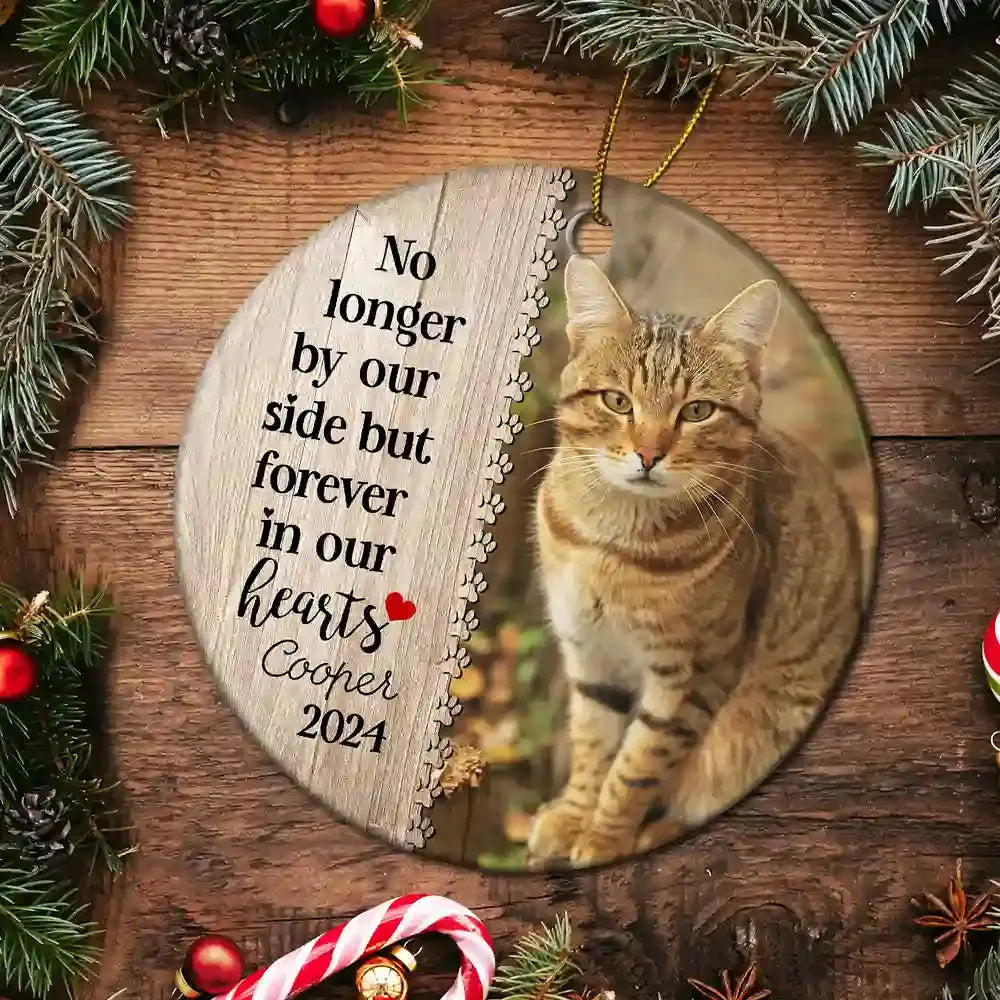 Custom Photo Dog Cat Forever In Our Hearts - Christmas Memorial Gift - Personalized Custom Circle Acrylic Ornament Ornament The Next Custom Gift