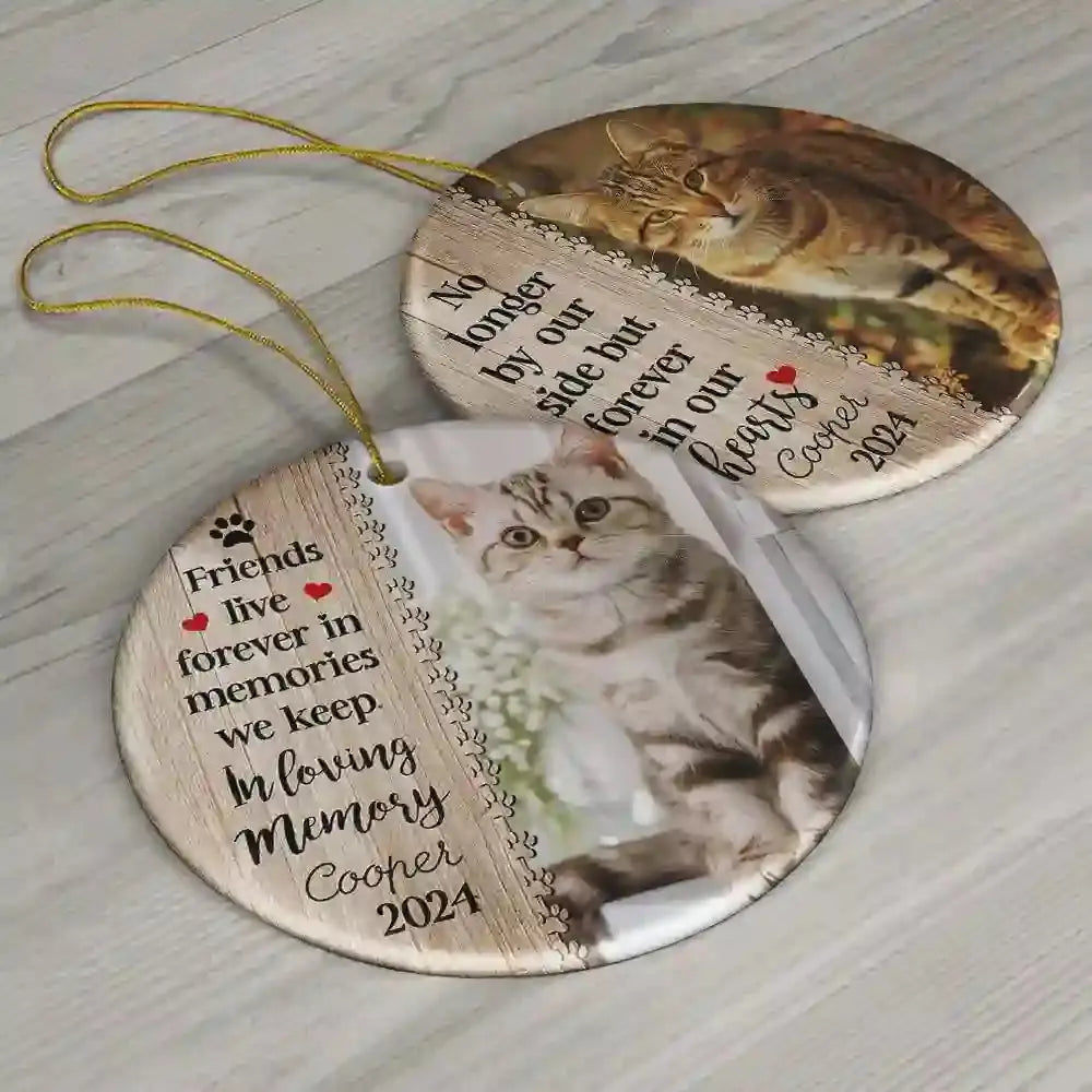 Custom Photo Dog Cat Forever In Our Hearts - Christmas Memorial Gift - Personalized Custom Circle Acrylic Ornament Ornament The Next Custom Gift